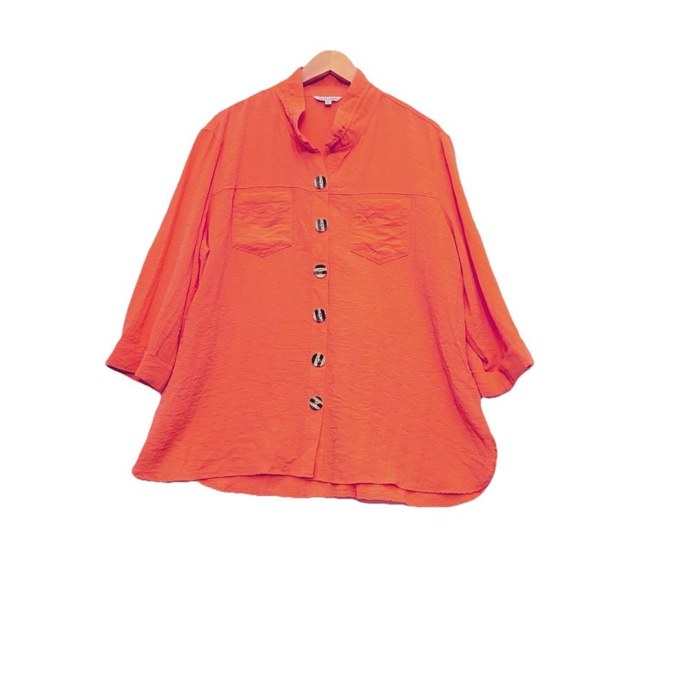 John Mark Top Womens XL Button Front Tunic Coral Crinkle Coastal Lagenlook Artsy